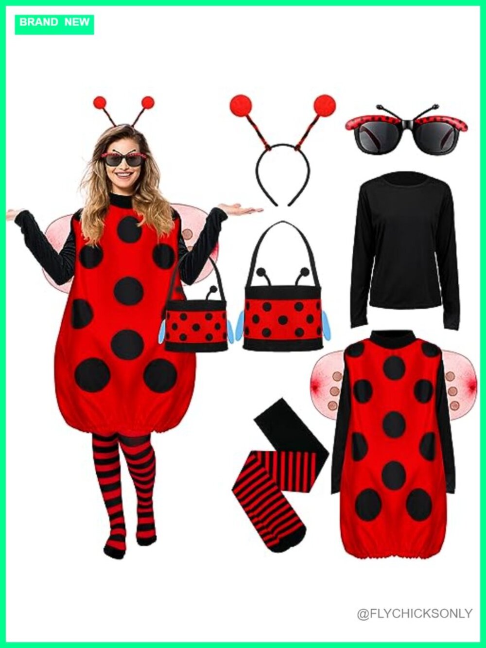 Ladybug Costume Set for Women Halloween Cosplay Adult Insect Outfit Cotton